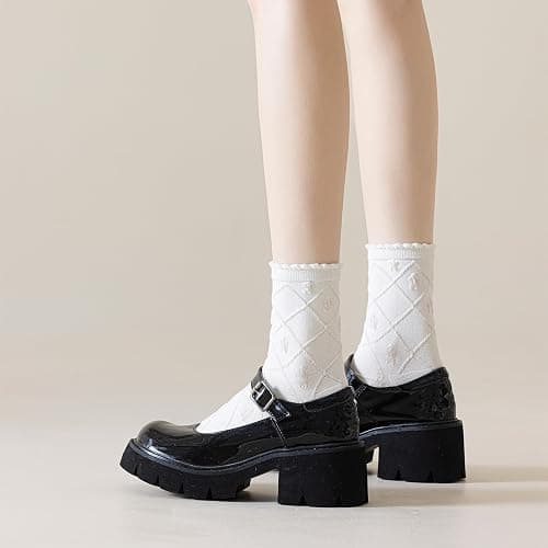 albagu Women's Crew Socks - Casual Cotton Cute Novelty Socks - Floral Ankle Socks - 5 Pack (White, One Size) thumbnail 9