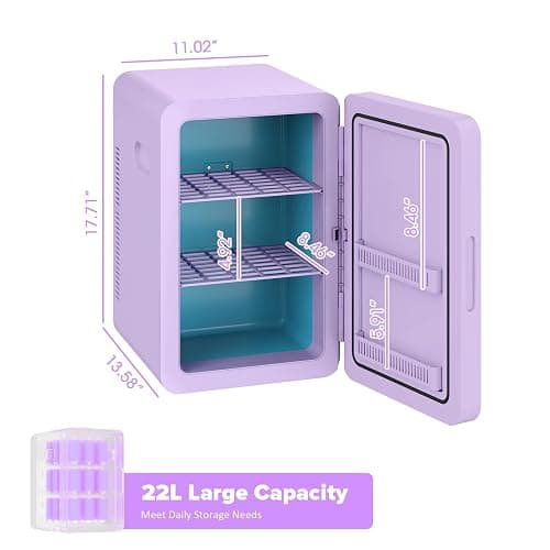 Kikihouse 22L/30Cans Mini Fridge for Bedroom, 12v DC Portable Cooler & Warmer, Mini Refrigerator with Glass Front, for Car Office Desk & Dorm Room Food Beverage Skincare Makeup thumbnail 2