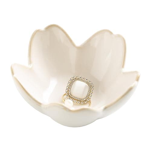 Flower Ring Holder Dish, Ceramic Jewelry Tray Dish, Small Trinket Dish, Jewelry Plate Bowl, Cute Jewlery Ring Holder Dish, Aesthetic Room Decor, Christmas Birthday Gifts for Women, 1 pack (white) thumbnail 2
