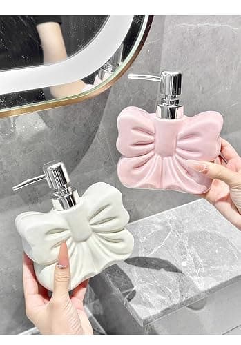 Lotion Dispenser Ceramic Soap Bottle, Bowknot Lotion Bottle with Pump,360ML thumbnail 5