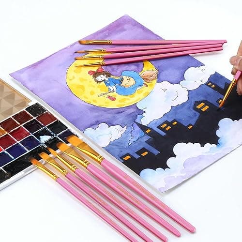 Transon 20pcs Bulk Artist Paint Brush Set for Acrylic Watercolor Gouache Hobby Craft Face Painting Pink thumbnail 5