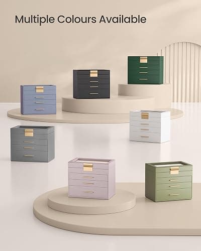 SONGMICS Jewellery Box with Glass Lid, 4-Layer Jewellery Storage Organiser with 3 Drawers, Plenty of Storage, Modern, Gift Idea, 15.3 x 25.1 x 21.5 cm, Cloud White and Gold Colour JBC161W01 thumbnail 7