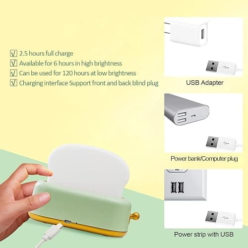 QANYI Desk Decor Toaster Lamp, Rechargeable Small Lamp with Smile Face Toast Bread Cute Toaster Shape Room Decor Night Light for Bedroom, Bedside, Living Room, Dining, Desk Decorations, Gift thumbnail 6