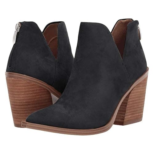 Kathemoi Womens Slip on Ankle Boots V Cutout Pointed Toe Chunky Stacked Mid Heel Booties thumbnail 6