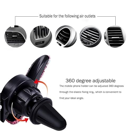 SUNCARACCL Bling Car Phone Holder Mini Dash Air Vent Automatic Mount Universal 360°Adjustable Crystal Auto Stand Accessories for Women and Girls (Black) thumbnail 3