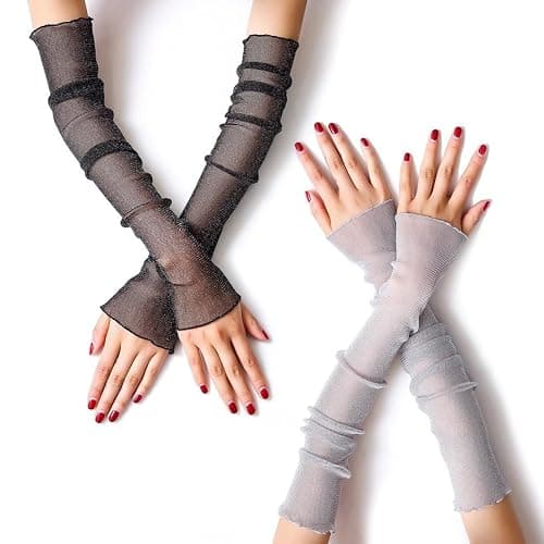 Teegxddy 2 Paar Tül Fingerlose Armstulpen,arm sleeve,Uv Schutz Arm Ärmel armstulpen sommer für Perfekt Party Outdoor Sportaktivitäten - Image 1