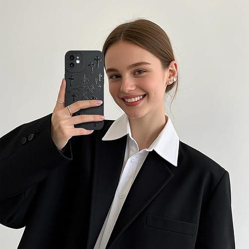 KANGHAR for iPhone 12 Case Aesthetic Blessed Cross Jesus Christian Goth Designed for Women Girls Men, Full Camera Protection Slim Fit Soft TPU Shockproof Protective Cover - Black thumbnail 5