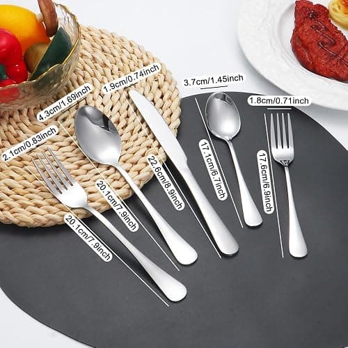 Silverware Set 50 Piece Stainless Steel Flatware Set Silverware Utensils for 10 People Includes Forks Knives Spoons & Salad Forks Dishwasher Safe Durable Tableware for Home Restaurant or Outdoor Use thumbnail 2