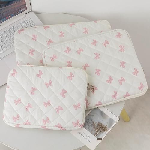 Cutecore Bow Puffy Quilted Laptop Sleeve Y2K Preppy Tablet Protective Case Girly Coquette Aesthetic Notebook Pouch (Pink,13 inch) thumbnail 6