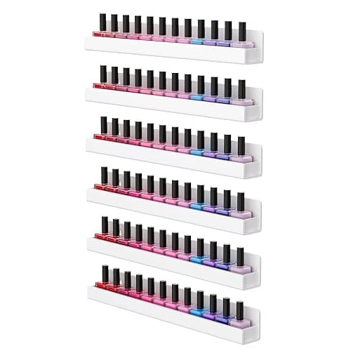 FEMELI Nail Polish Wall Rack, 6 Shelves Acrylic Organizer (15 Inch, White) | Acrylic Nail Polish holder wall for 66-90 Bottles, Multi-Purpose Floating Shelves for Nail Salon, Small Space - Image 1