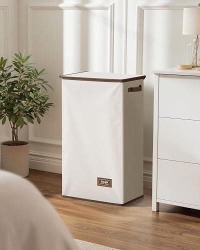 SOLEDI Laundry Hamper with Lid 100L Large & Tall Collapsible Laundry Basket, Clothes Hamper with Bag Removable Easy to Carry, Dirty Hampers for Bedroom, Bathroom, Dorm, College, Off-White thumbnail 6