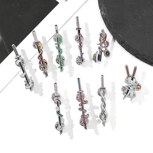 YURAOER Anime Slayer Keychain Pin Set - Cartoon Figures 9 Hashiras Mini Katana Sword Key Chains Enamel Pin Jewelry Men Women thumbnail 4