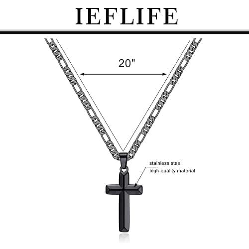 IEFLIFE Easter Basket Stuffers - Cross Necklace Easter Gifts for Men Boys, Silver/Black/Gold Figaro Chain Cross Necklaces for Men, Baptism Religious Christian Gift for Son Boyfriend Husband thumbnail 6