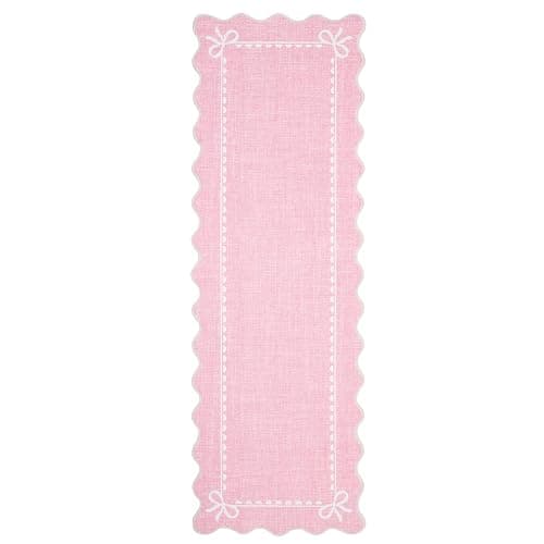 GarveeHome Scalloped Hallway Runner Rug 2.5x10 Non Slip Bedroom Rugs, Pink | Washable Bow Rug for Girls Dorm Nursery Living Room Entyrway Kitchen, Soft Low Pile Ultra-Thin Stain Resistant Indoor Carpet thumbnail 4