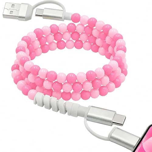 Atsidexa 4-in-1 Beaded Charging Cable, MFi Certified, Works with CarPlay, 3.3FT 60W Fast Charger Cord for iPhone 17/16/15/14/13/12/11, iPad, Samsung, Android and More (Pink Swirl) - Image 1