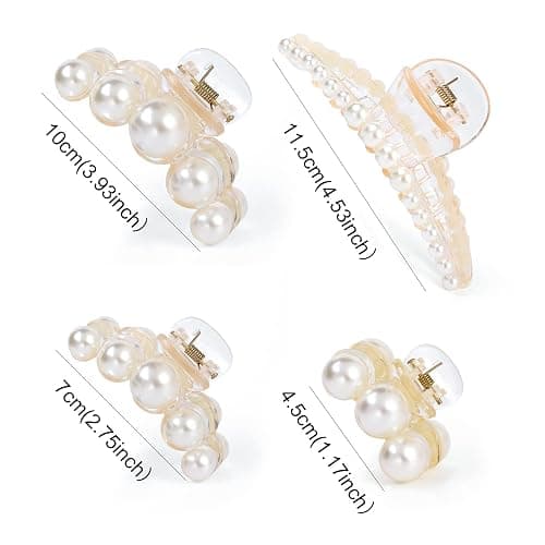 Mehayi 4 PCS Large Pearl Hair Claw Clips for Women Girls, Hair Barrette Clamps for Thick Thin Hair, Fashion Hair Accessories Headwear Styling Tools for Party Wedding thumbnail 2