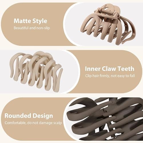 Shinowa Hair Clip Set, 4 Pack Hair Claws for Thick Hair, Large Hair Clips in 4 Neutral Colors, Non-slip Claws Jaw Clips for Women, Strong Hold for Girls Long Hair thumbnail 4