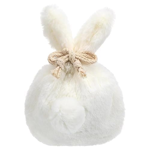 Luxshiny Plush Bunny Ears Drawstring Bag: Soft Plush Bag Cute Bunny Makeup Pouch for Travel and Daily Use, Beige White Cosmetic Pouch Fluffy Purse for Girls - Image 1