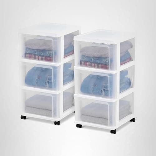 *BOUGHT, Heather* IRIS USA Plastic 3-Drawer Storage Organizer Rolling Cart, with Wheels Casters, 2-Pack, for Classroom Art Supplies Bathroom Dorm Bedroom Laundry Room, Slim Narrow, White/Clear thumbnail 9