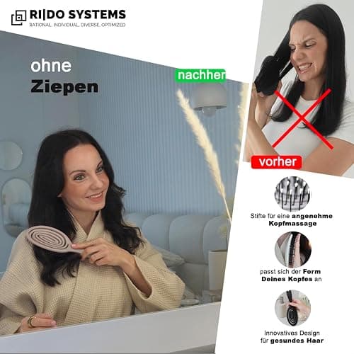 Ri|Do Systems Haarbürste ohne Ziepen - [TEST SEHR GUT] - Entwirrbürste u. Detangler Bürste für Damen, Herren & Kinder, für Locken, nasse, lange & feine Haare, Hair Brush, Reisebürste - aqua thumbnail 7