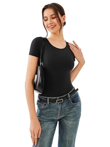 REORIA Women's Short Sleeve Round Neck Body Suits Fashion T-shirt Tops Bodysuits for women thumbnail 3