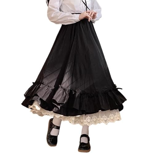 Manniduole Women's Cute High Waist Maxi Skirt - Renaissance, Ruffle, Flowing Long Victorian Skirt - Image 1