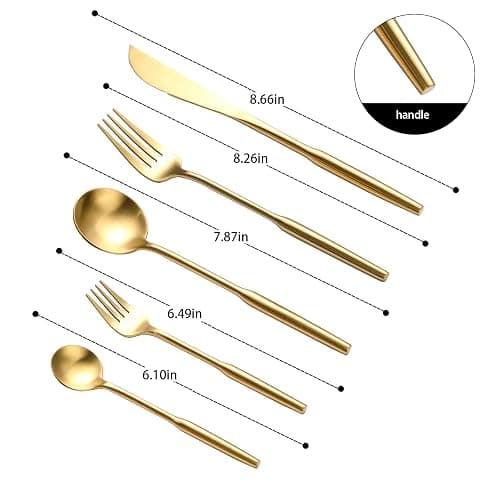 Matte Gold Silverware Set for 4,Zerophilo 20 Piece Forks and Spoons 18/10 Stainless Steel Titanium Plated Cutlery Set Metal Flatware Set, Dishwasher Safe (gold 20 pieces) - gold 20 pieces thumbnail 3