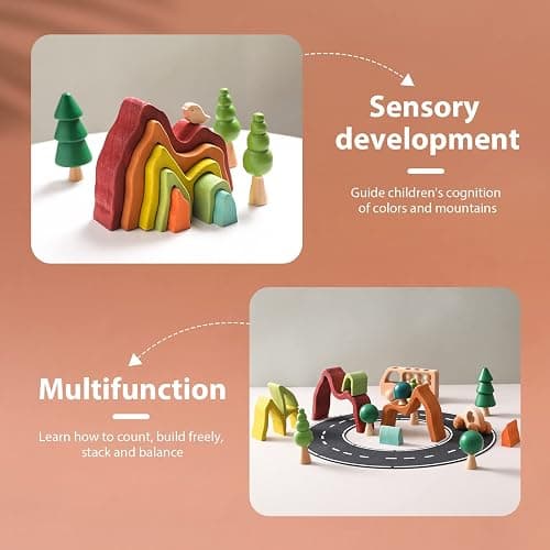 JETM·HH Wooden Rainbow Stacking Toy | House Bulding Block | Montessori Geometry Educational Stacking Game | Learning Educational Toys for Kids Baby Toddler（Volcano） thumbnail 4