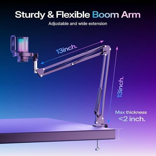 MAONO Gaming USB Microphone, Noise Cancellation Condenser mic with Mute, Gain, Monitoring, Boom Arm for Streaming, Podcast, Vocal, Twitch, YouTube, Discord, PC, Computer, PS4, PS5, Mac, DGM20S thumbnail 8