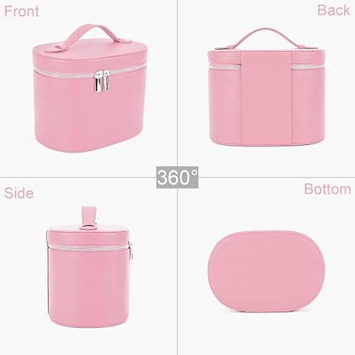 IEMIEBOAMGNOY Leather Make Up Bags With Compartments, Pink Travel Cosmetic Bags for Women, Parallel Makeup Travel Bags Organizer Equipped With a Detachable Divider thumbnail 4