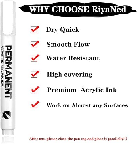 RiyaNed White Acrylic Pens,Waterproof Permanent Marker 2.0mm Quick-drying Suitable for ceramic, stone, canvas, metal, wood, glass, Easter eggs, Christmas decoration design painting. thumbnail 3