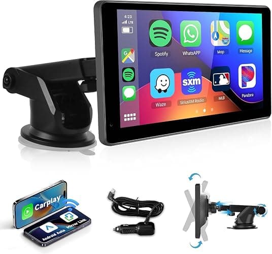 Podofo Wireless Carplay Screen for Car,7inch 1080P HD IPS Touch Screen Portable Car Radio Audio Receivers, Wireless Android Auto Screen 2 Mount/2 Bluetooth/MirrorLink/GPS/Voice Control/AUX/FM Transmit - Image 1