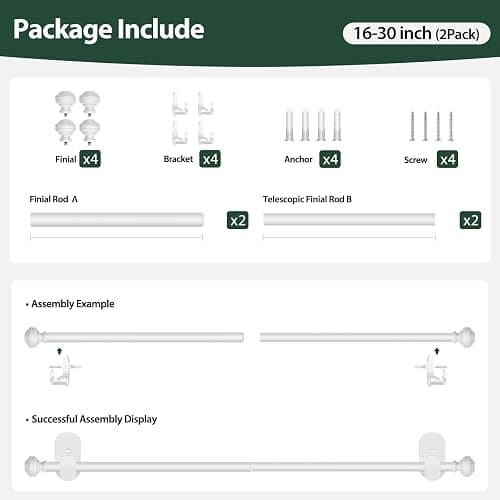 KAMANINA Curtain Rods No Drilling for Windows 16 to 30 Inches, 5/8 Inch Small Curtain Rod 2 Pack for Door Screwless with Adhesive Brackets, White thumbnail 7