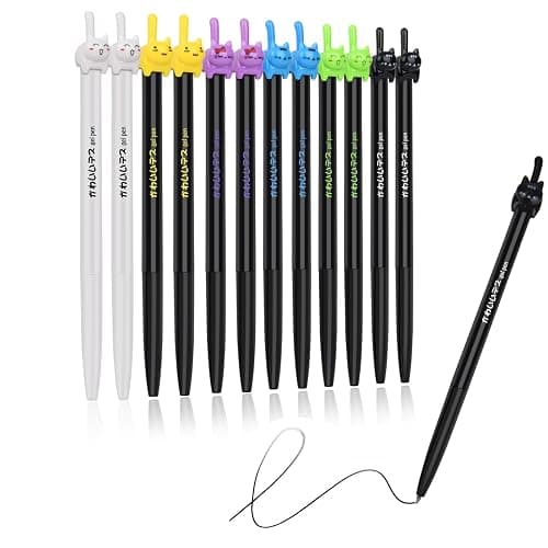 RECHENG retractable cat gel pens,Fine Point 0.5mm black ink,Cute kitty fun ball point pens for girls kids School Office Supplies,12pcs fun pens. - Image 1