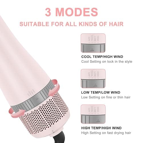 IG INGLAM 4 in 1 Blowout Hair Dryer Brush Set - Negative Ion Detachable Hair Dryer, Volumizer Styler with 2 Brush Heads, Pink thumbnail 4