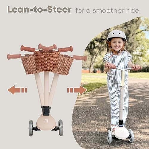 MomnLittle Kick Scooter for Kids Ages 3-10 (Beige/Pink/Navy/White) 3 Wheeled with LED Light-Up Wheels CPSC Certified Foldable and 4 Height Adjustable Toddler Scooters for Boys Girls thumbnail 3