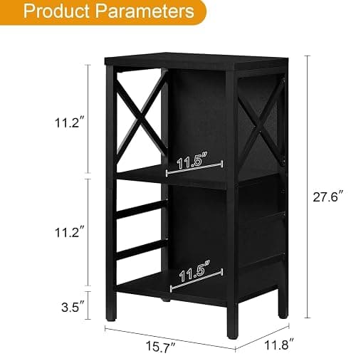 MNEETRUNG Small Bookshelf,3 Tier Industrial Bookcase with Metal Frame and Backboard,Low Black Book Shelf,Book case for Small Spaces,Living Room,Bedroom and Home Office thumbnail 3