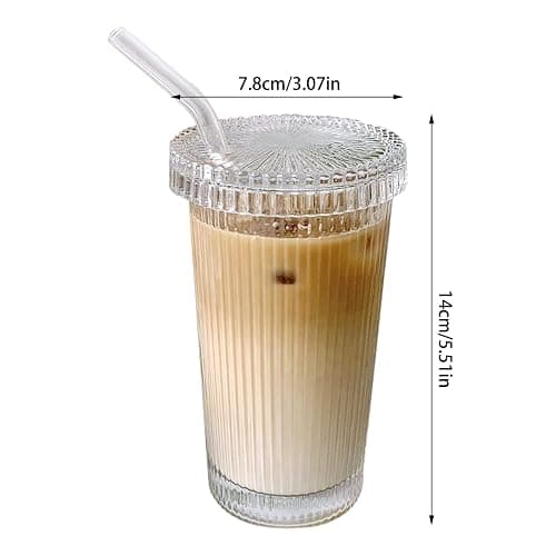 YAHUIPEIUS Glass Tumbler Stripe Glass Cup Coffee Cup With Lid and Straw LIDS DON'T SECURE 12.5 oz Drinking Glasses for Water,Iced Coffee,Milk,Tea,Juice (A-Stripe) thumbnail 2