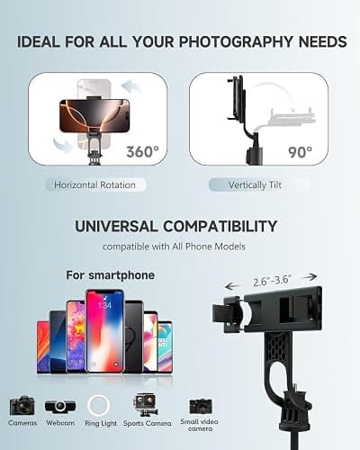 RISEOFLE Phone Tripod & Selfie Stick, 180cm Aluminum All in One Extendable Tripod for Smartphone, Portable Travel Phone Stand for Filming, with Wireless Remote for iPhone/Samsung/Android/Camera thumbnail 5
