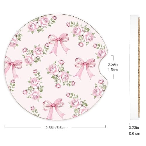 Ceramic Car Coasters – Absorbent Car Cup Holder Coaster Set for Women, Cute Aesthetic Car Accessories for Girls, 2 Pack (Blush) thumbnail 2