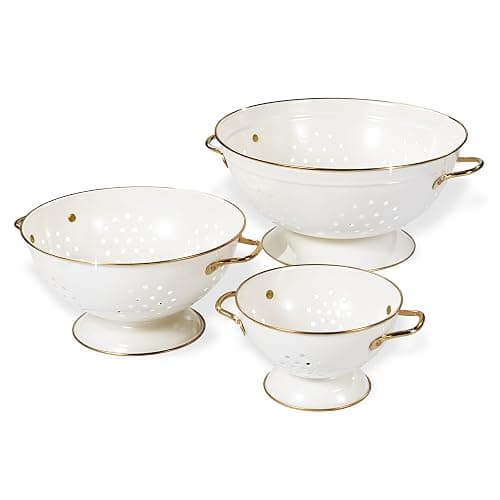 Metal Colander Set of 3, Strainer Basket with Handles perfect for Spaghetti, Pasta, Berry, Vegetable, Fruit, Solid Base Powder Coated Kitchen Essential Strainer Set, 1 & 3.5 & 5 Qt (Cream) - Image 1