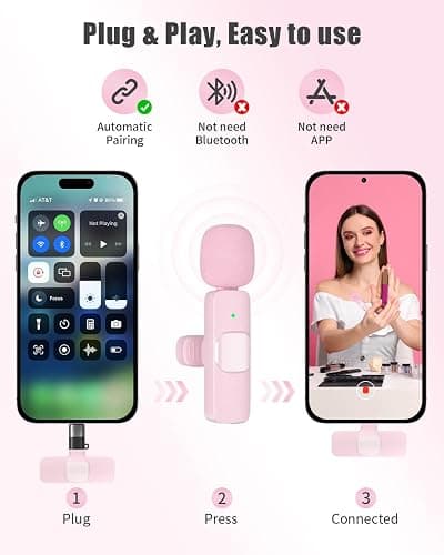 Wireless Lavalier Microphone for Android/iPhone/Computer/Laptop, Wireless Mic for iPhone 13 14 15 16 17 with Noise Reduction Chip, Mini Microphone for Recording Podcast YouTube, TikTok(2 Pack) thumbnail 5