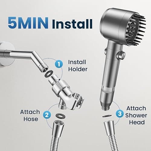 JOMST Filtered Shower Head with Handheld,High Pressure Shower Head 4 Spray Modes,ShowerHead with ON/OFF Switch for Pets,Built-in Power Wash to Clean Tub,Shower Heads Combo with Stainless Steel Hose thumbnail 7