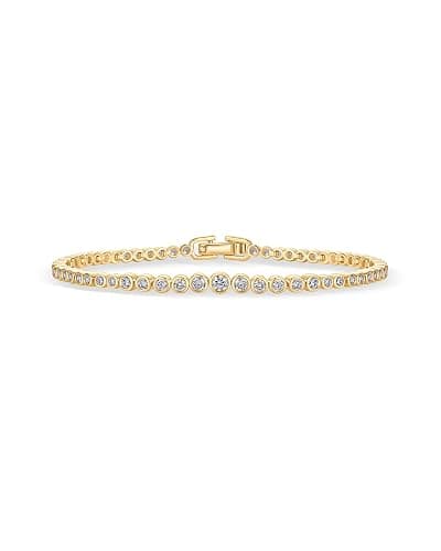 PAVOI 14K Gold Plated Tennis Bracelets for Women - Bezel Set Cubic Zirconia Bracelet - Simulated Diamonds Round, Trillion, Trinity, Radiant, Pear, Heart Cut Stones Wedding Jewelry Gifts for Brides - Image 1
