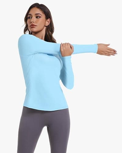 Women's Long Sleeve Compression Shirts, Dry Fit Workout Athletic Sun Protection Cooling Tops for Yoga Running Gym 2 4 Pack thumbnail 3