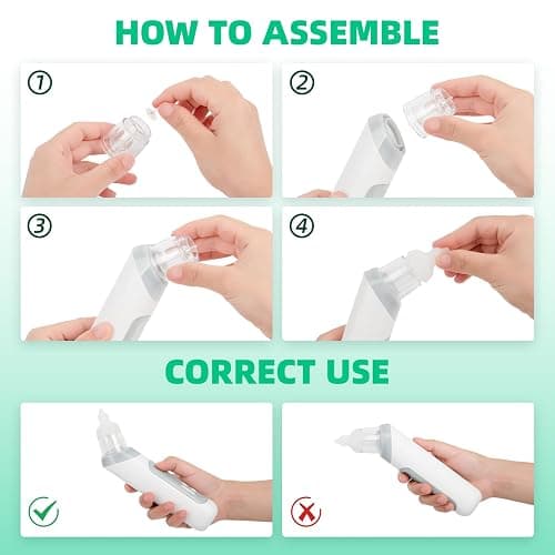 Aspiratore nasale neonato - Aspiratore nasale per neonati e bambini con 5 livelli di aspirazione regolabili e 3 punte in silicone, funzione musicale e luci a LED thumbnail 5