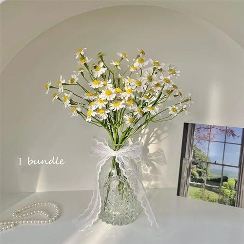 Smalldu Small White Daisy Flowers Artificial,2 Bouquet/12Pcs 10 Inch Fake Daisies,Spring Wild Flower for Party Decor (Vase Not Inclouded) - 2 thumbnail 5