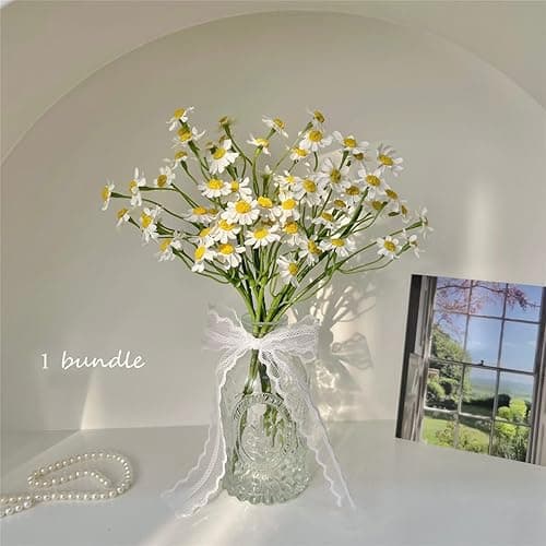 Smalldu Small White Daisy Flowers Artificial,2 Bouquet/12Pcs 10 Inch Fake Daisies,Spring Wild Flower for Party Decor (Vase Not Inclouded) - White - 2 thumbnail 5