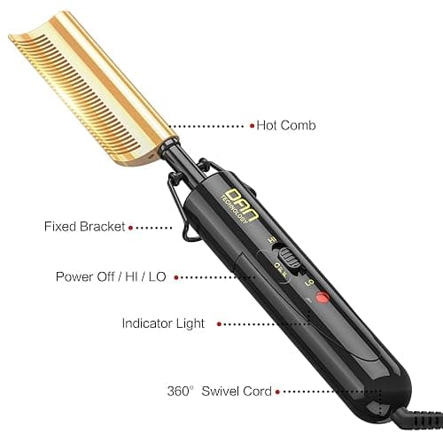 DAN Technology Curved Ceramic Hair Straightener and Heat Press Comb, 450°F Dual Voltage for Natural Black Hair, Portable for Travel & Home | *Dual voltage *Ceramic Technology *30sec Fast heating *High and low switch *360 Swivel Cord *Anti-scald bracket thumbnail 8