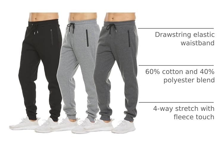 PURE CHAMP Mens 3 Pack Fleece Active Athletic Workout Jogger Sweatpants for Men with Zipper Pocket and Drawstring Size S-3XL thumbnail 4